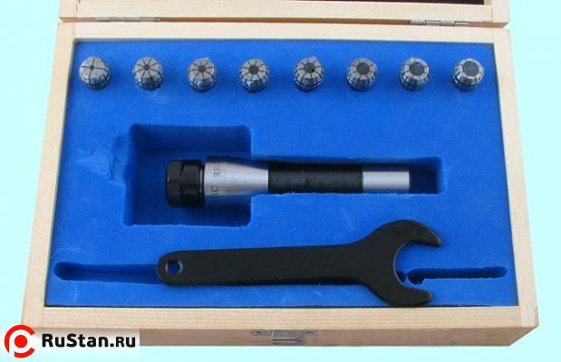 Патрон Цанговый с хв-ком R8 (7/16"- 20UNF) с набором цанг ER16 из  8шт (3-10мм) "CNIC" фото №1