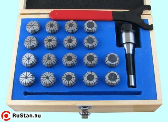 Патрон Цанговый с хв-ком R8 (7/16"- 20UNF) с набором цанг ER32 из 18шт (3-20мм) "CNIC" фото №1