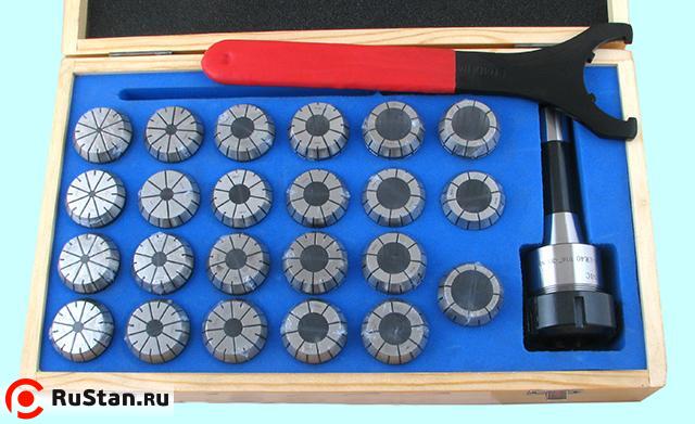 Патрон Цанговый с хв-ком R8 (7/16"- 20UNF) с набором цанг ER40 из 23шт (4-26мм) "CNIC" фото №1