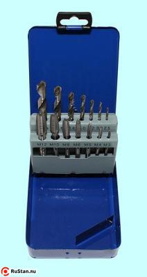 Набор резьбонарезной из  7 метчиков М3-М12 9ХС и  7 сверл d2.5-d10.3 в металлическом футляре (14 поз.) SM014-3 "CNiC" фото №1