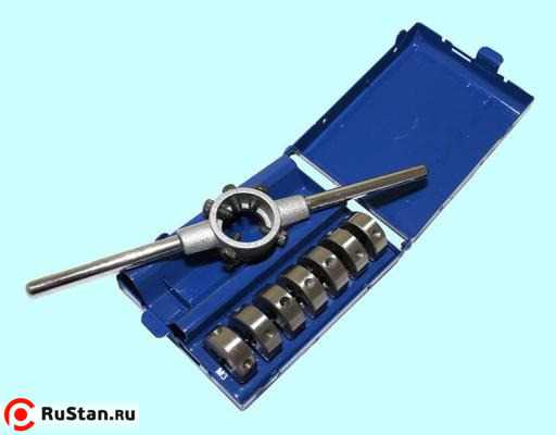 Набор из  7 штук плашек М3-М12 9ХС + плашкодержатель в метал. футляре (8 позиций) SM008-1 "CNIC" фото №1