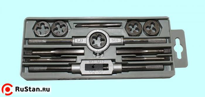 Вороток,плашкодерж-ль и по  5 метчиков и плашек 1/4"-1/2" в пл.фут.(12 поз.)SP012-2 "CNIC"(уценка) фото №1