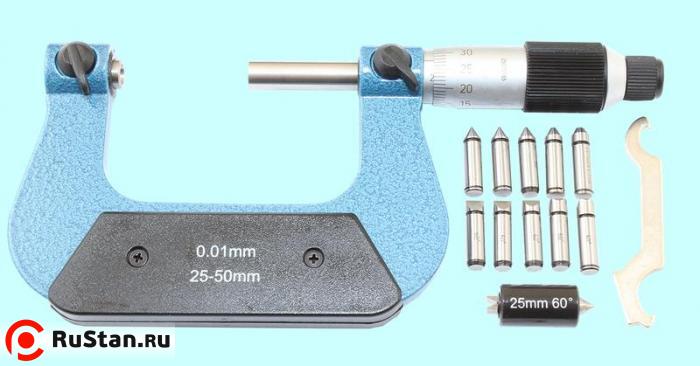 Микрометр Резьбовой со вставками  МВМ- 50, 25-50 мм (5 пар вставок)  "TLX" фото №1